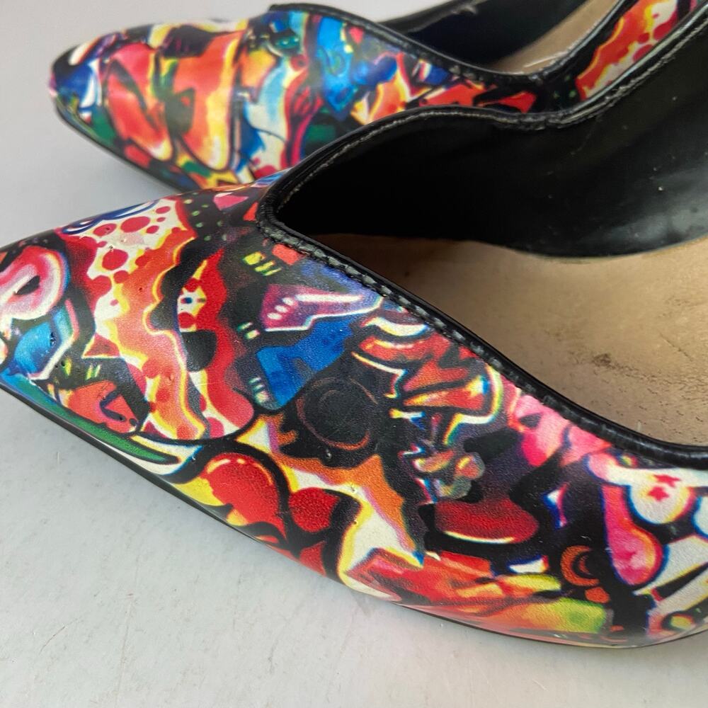 Just Fab Heels Kristal Graffiti Print Stiletto Pumps Pointed Toe Size 8 GUC Read - Picture 8 of 13